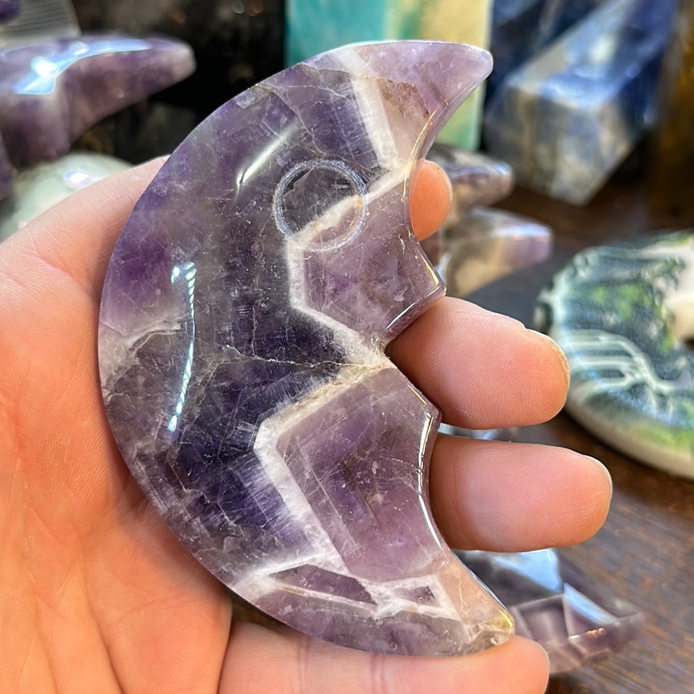 Dream Amethyst Crystal Moon Face Carving!
